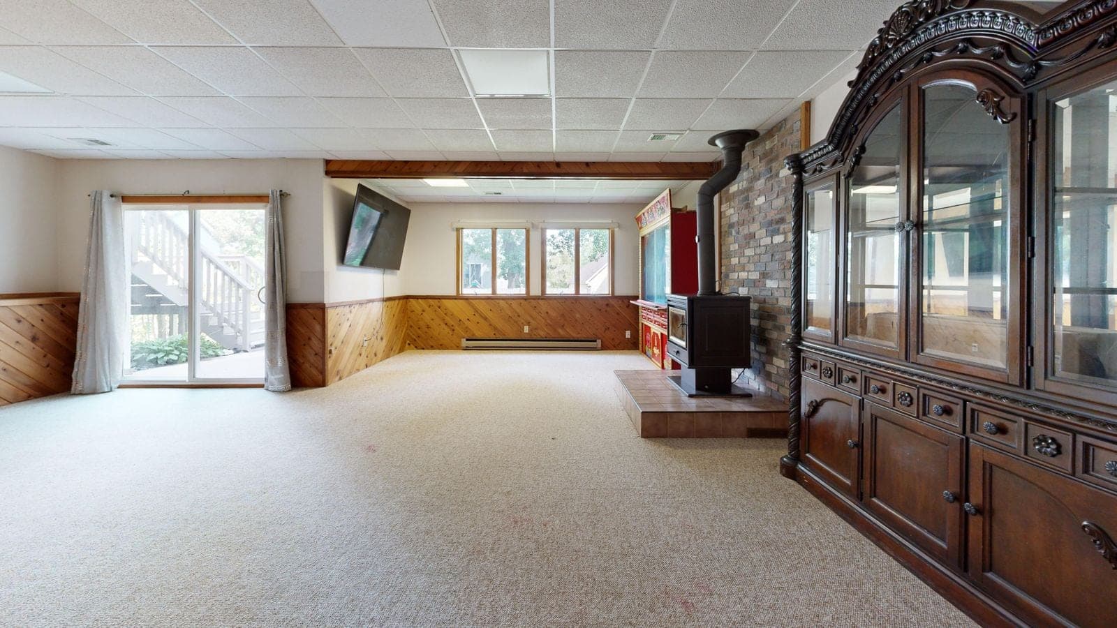 Egress windows in Red Deer: finished basement with windows along the top of the wall